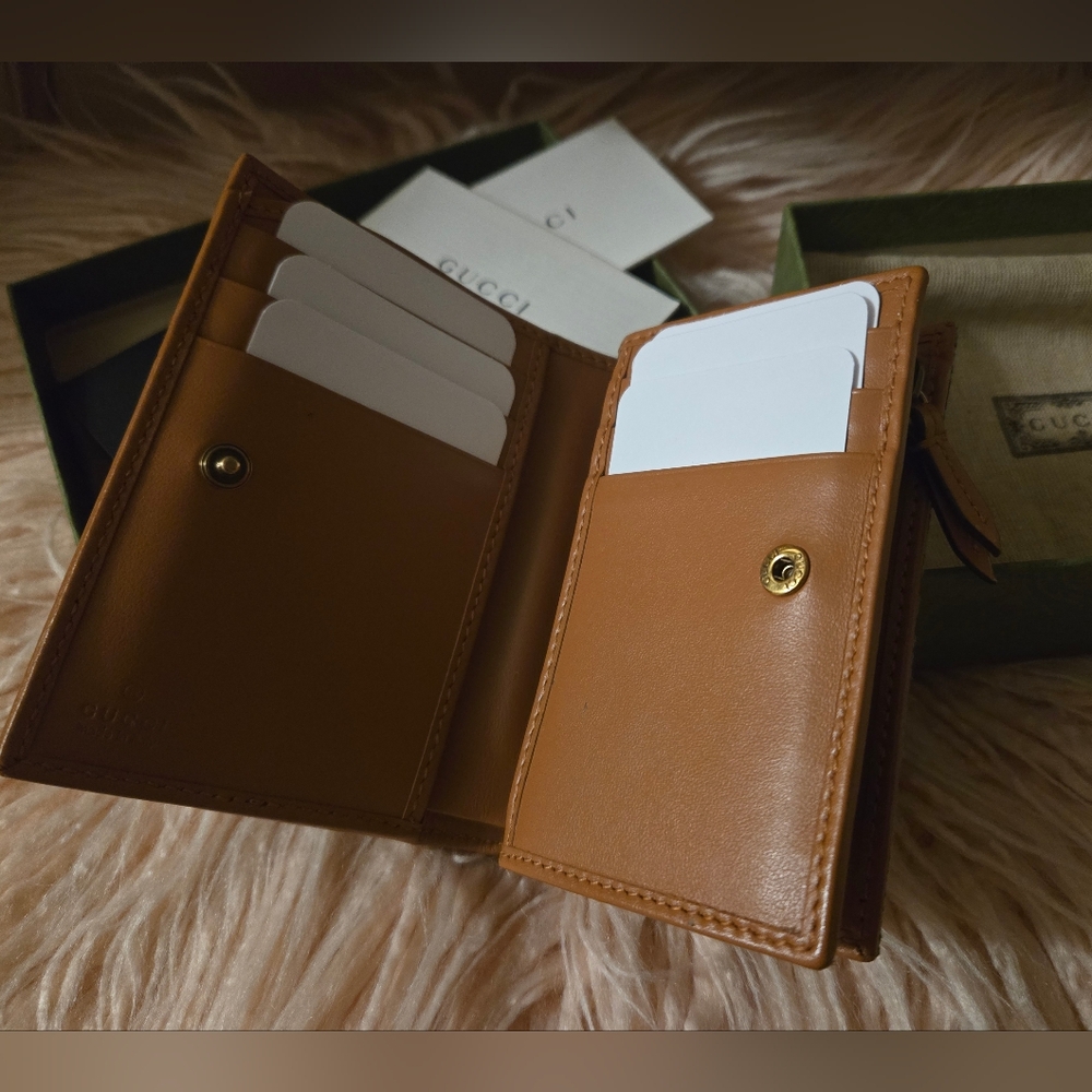 Gucci Brown Leather And GG Supreme Canvas Wallet with Coin Pocket - Picture 5 of 11
